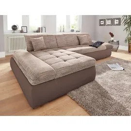 DOMO collection "PB Moric wahlweise mit Bettfunktion + Armteilverstellung, L-Form", braun (espresso, beige, braun, braun), B:300cm H:80cm T:172cm, Kunstleder SOFTLUX / Struktur (90% Polyester, 10% Polyacryl);Zierkissen: Struktur (90% Polyester, 10%