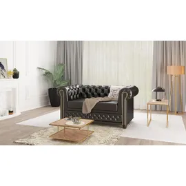 s-style möbel Chesterfield Couch Kunstleder 3-Sitzer + 2-Sitzer + Sessel Schwarz
