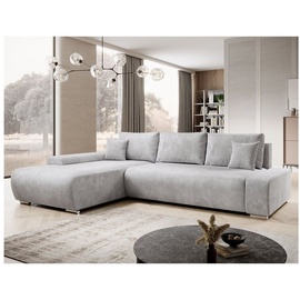 Juskys Sofa Iseo Links mit Schlaffunktion - Stoff Couch L Form für Wohnzimmer - Hellgrau