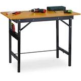 Relaxdays Werkbank klappbar, bis 100 kg, Längenmaß, Winkelmesser, HBT 76x100x60cm, Arbeitstisch Werkstatt, Natur/schwarz
