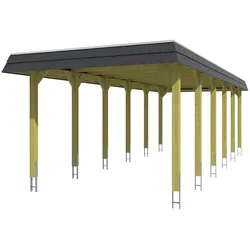 Skan Holz Walmdach Carport-345x893-schwarze Blende-nussbaum Holzcarport