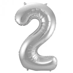 Folat XL Folienballon Zahl 2 in silber, 86 cm, 1 Stück, Helium Ballon (unbefüllt) - Luftballon