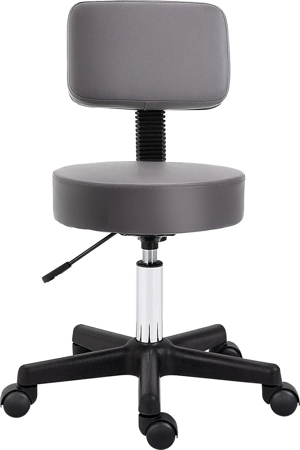 HOMCOM Rollhocker Höhenverstellbarer Arbeitshocker mit Lehne, drehbarer Salon Hocker aus Kunstleder Grau Ø35 x 72-84 cm für Massage & Büro   Aosom.de