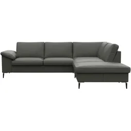 Livetastic Ecksofa Leder 3-Sitzer Dunkelgrau