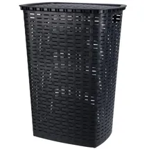 Spetebo Kunststoff Wäschekorb in Rattan Optik 53 Liter - anthrazit - Wäschebox mit Deckel und Tragegriffen - Wäschetruhe Wäschesammler Wäschetonne mit Griff