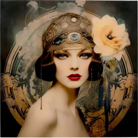 Kare Glasbild Muse Art Nouveau 100x100cm",