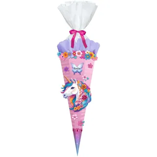 Ursus 10040001 - Diamond Painting Schultüten-Bastelset Easy Line "Fancy Unicorn", Rosa, 6-eckig, aus 3D-Colorwellpappe, 68 cm, Durchmesser ca. 20 cm, zum Basteln einer Zuckertüte
