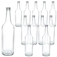 Mambocat 12x Geradhalsflasche 1L + Schraubverschluss Silber 1000ml Glasflasche