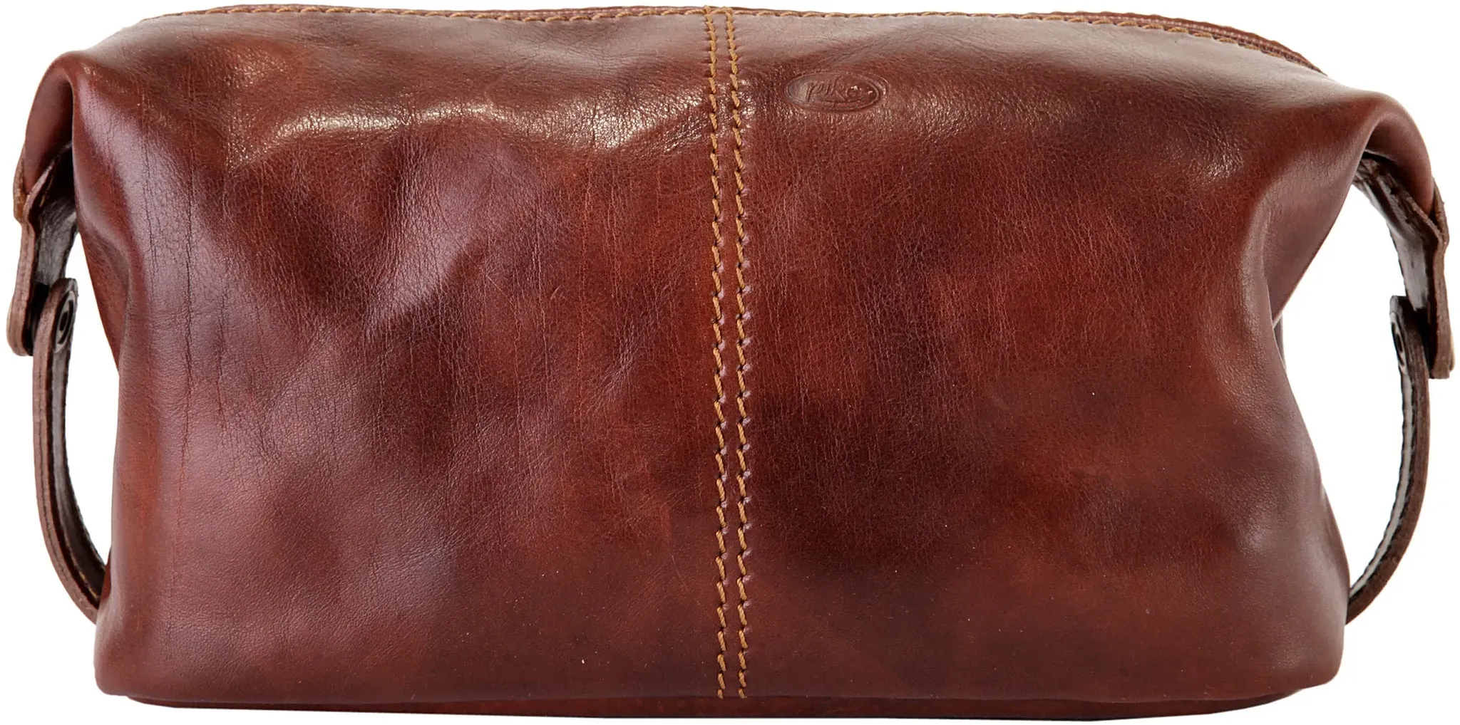 Kulturbeutel PIKÉ, Damen, Gr. B/H/T: 28cm x 16cm x 11cm onesize, braun, Leder, beschichtet, glänzend, Taschen Kulturbeutel, echt Leder, Made in Italy