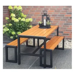 Garten Sitzgarnitur Amrum - Farbe: braun (lackiert) - Lieferumfang: 2 x Bank + 1 x Tisch