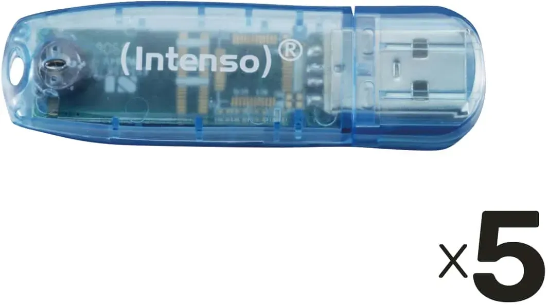 INTENSO USB-Stick Rainbow Line 4 GB Blau/Transparent 5er Pack