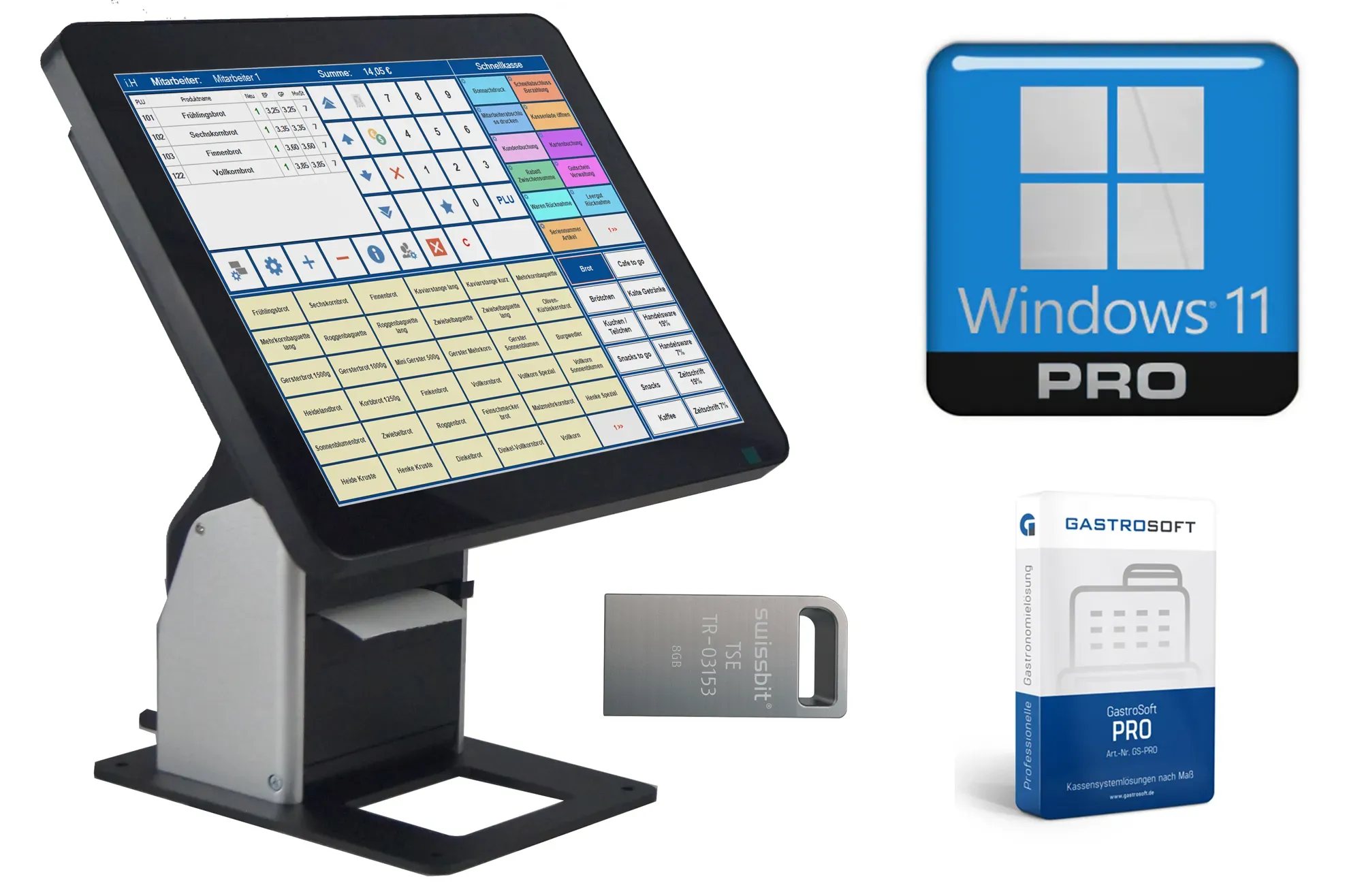Handel Kasse 15 Zoll KompaktSet + intern Bon + Kassensoftware + TSE - Neuware 24 Monate Garantie - inkl. Finanzamt TSE & Aktivierung via Internet 399€ UVP - Upgrade zu PosSoft Handel Standard 449€ UVP