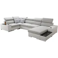 All4All Ecksofa mit Schlaffunktion Passe 335 cm x 205 cm - Wohnlandschaft U-Form - Schlafsofa mit Bettkasten - XXL Sofa - Groß - Gewebe mit Kunstleder -Grau/Weiß - Rechte Seite 26