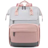 LOVEVOOK Rucksack Damen Groß Laptop Rucksack mit Laptopfach 17.3 Zoll Schulrucksack Mädchen Teenager Schultasche Backpack Tagesrucksack Rucksäcke Wasserdicht für Schule Reise Uni Business, Grau Rose