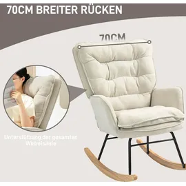 Homcom Schaukelstuhl Schwingsessel Armlehnsessel, Stillsessel mit Chenilleoptik, Schaukelsessel bis 120 kg Belastbarkeit für Schlafzimmer, Beige