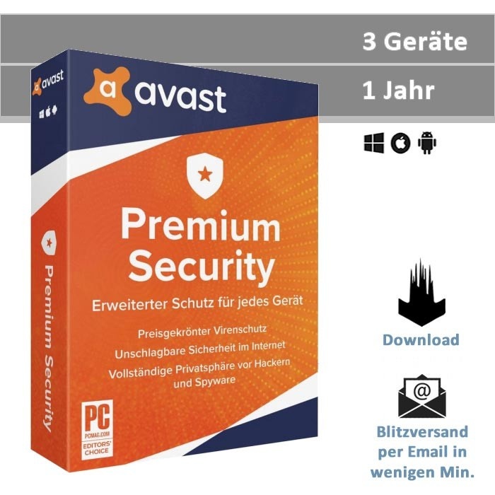 Avast Premium Security 2024, 3 Geräte - 1 Jahr, Download