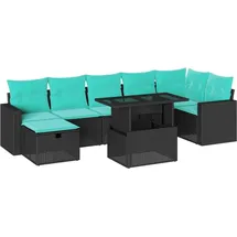 vidaXL Gartensofa-Set mit Kissen, schwarzes Polyrattan