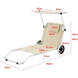 [en.casa] Lazkano Sonnenliege 150 x 60 x 52,5 cm Beige