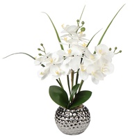 Kunstblumen Orchidee Künstliche Kunstpflanze Phalaenopsis Weiß Blumen Deko Höhe 49 cm, Fest verankert im Keramiktopf