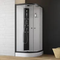 GEO Fix Komplettdusche rund 90 x 90 x 215 cm Duschkabine Armatur weiß/schwarz