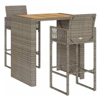 vidaXL 3-tlg. Gartenbar-Set ohne Kissen Grau Poly Rattan Akazie