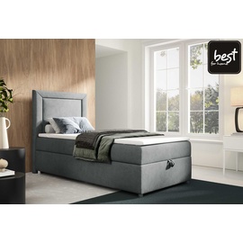 4mybaby GmbH Best for Home Boxspringbett mit Bettkasten Trinity K3-SINGLE 90x200 Bonellfederkern inkl. Topper | Grau | Grau