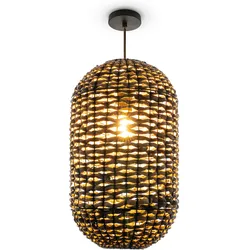 PACO HOME Pendelleuchte "KAGLONG", schwarz, Ø 30cm H: 51cm, Lampen, Rattan Optik Pendelleuchte Korblampen Hängend Wohnzimmer Boho Natur