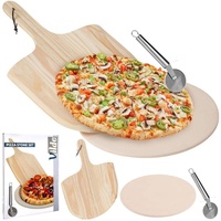 Vilde Pizzastein aus Schamott Pizzaschieber Teigrädchen 3-teiliges Set