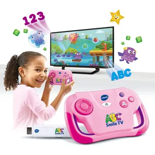 Vtech ABC Smile TV pink – Kabellose Lernkonsole mit HDMI-Stick für den Fernseher mit 15 Spiel-Level für stundenlangen Lernspaß – Für Kinder von 3-7 Jahren