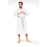 Bruno Banani Herrenbademantel BRUNO BANANI "Danny, Normallänge & Überlänge, auch in extra lang, Hotelbademantel" Gr. L, weiß, L:125cm, Walkfrottee, Hausmäntel, mit Logostreifen, Herren Bademantel aus 100% Baumwolle, S-4XL