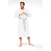 Bruno Banani Herrenbademantel BRUNO BANANI "Danny, Normallänge & Überlänge, auch in extra lang, Hotelbademantel" Gr. L, weiß, L:125cm, Walkfrottee, Hausmäntel, mit Logostreifen, Herren Bademantel aus 100% Baumwolle, S-4XL