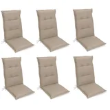 Gardissimo Hochlehnerauflage Premium natur 6 er Set Gartenstuhl Auflagen Kissen Polster Hochlehner, (Spar-Set, 6 St., 6 Auflagen), für Hochlehner-Stühle UV-beständig inkl. Bindebänder und Haltebänder beige