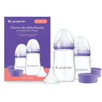 Lansinoh Babyflaschen Starter Set - Babyflasche in 160 ml & 240 ml - NaturalWave Sauger Größe S, M, L - neues kompaktes Design für verbesserte Stabilität - mit stapelbarem Deckel