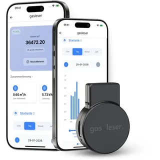 Gasleser – WLAN Gaszähler Ausleser für BK, Apator, Pietro Fiorentini u.v.m. | Smarter Gaszähler Reader mit App | Live Verbrauch & Zählerstand | Plug & Play Installation | Home Assistant