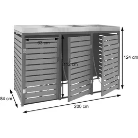 Mendler Mülltonnenbox HWC-K14 124 x 200 x 84 cm anthrazit