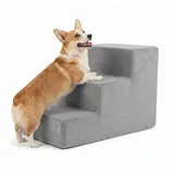 murando Hundetreppe für Kleine Hunde 3 Stufen 30 cm, Samt - Hellgrau