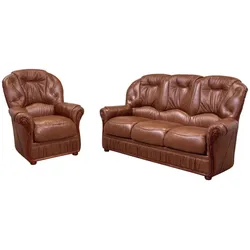 Ledersofa 3-Sitzer und Sessel - Büffelleder - Braun - DAPHNE