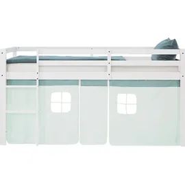Homestyle4u Hochbett 90 x 200 cm Kiefer massiv lackiert mintgrün