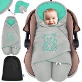 KIDIZ KIDIZ® Baby Einschlagdecke Winter mit Kapuze +Tasche Babyeinschlagdecke Universal für Babyschale, Autositz, z.B. für Maxi-Cosi, Römer für Buggy Babybett Kinderwagen & alle Gurtsysteme 3 & 5-Punkt Gurt