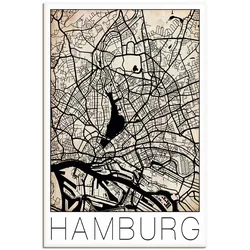 Leinwandbild ARTLAND "Retro Karte Hamburg Deutschland Grunge", beige (farbe bild(er): naturfarben), B:60cm H:90cm T:1,8cm, Canvas, Leinwand, Bilder, auf Keilrahmen gespannt