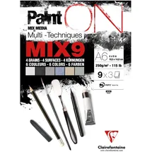 Clairefontaine 960067C - Block PaintON mit 27 Bögen, 250g, 4 Körnungen und 6 Farben sortiert, 9 x 3 Bögen, DIN A6, 1 Block DIN A6, 1 Block