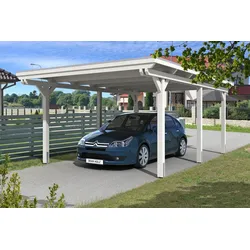 Carport Emsland 404x604cm, weiß, 20mm Dachschalung mit EPDM Folie Holzcarport