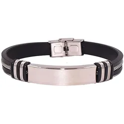 Edelstahlarmband FIRETTI "Schmuck Geschenk ID-Armband- Optik", schwarz (edelstahlfarben, schwarz), Armbänder, Herren, Edelstahl-Kautschuk-Silikon, Edelstahl, Kautschuk, Silikon, Made in Germany