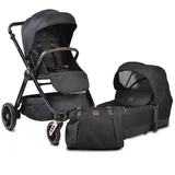 Cangaroo Kombikinderwagen Macan 2 in 1 Babywanne Sportsitz Tasche PolyurethanRäder Gurt schwarz - Schwarz