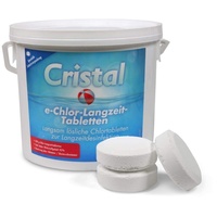 Cristal Chlortabletten 200 g | Langsam lösliche Langzeittabletten für eine effektive Poolpflege für Pools ab 20.000 l | Hoher Aktivchlorgehalt | Einfache Anwendung hocheffizient (5 kg Eimer)
