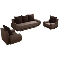 Fun Möbel Polstergarnitur Sofaset Designersofa MIKA 3-1-1 in Stoff, (inkl. 5 Rückenkissen, 3-tlg), Schlaffunktion und Bettkasten beim 3-Sitzer braun