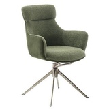 MCA Furniture MCA PELION 4 Fuß Stuhl mit Armlehnen Edelstahl/Stoffbezug 360° drehbar - Olive / Edelstahl