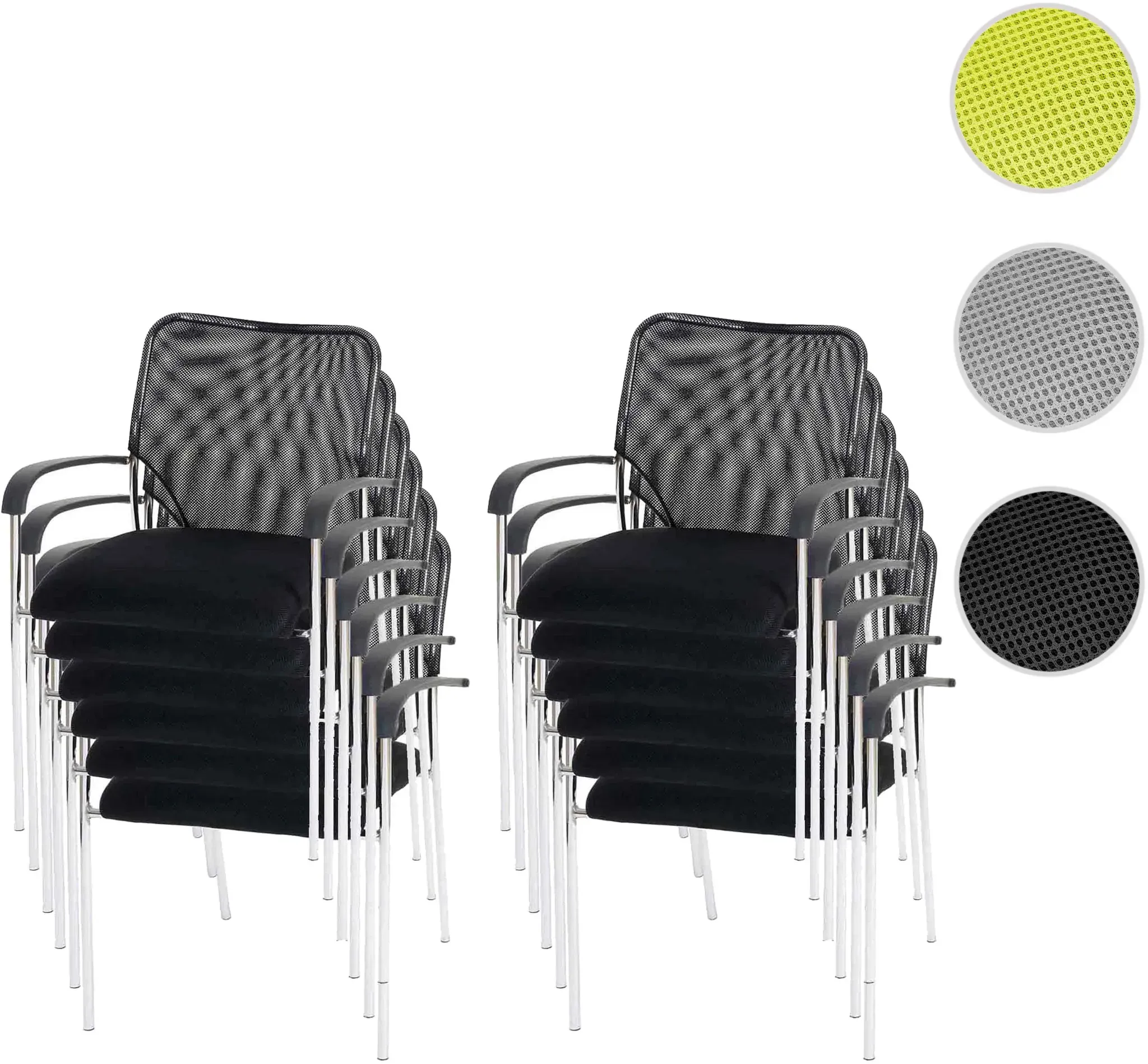 12er-Set Besucherstuhl Tulsa, Konferenzstuhl stapelbar, Stoff/Textil ~ Sitz schwarz, Rückenfläche schwarz