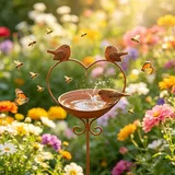 Gartendeko Rost Vogeltränke Stehend,Vogelbad Garten Gartenstecker Rost Bienentränke Metall Insektentränke Rostdeko Gartendeko für Draußen Wetterfest Wassertränke für Vögel Beetstecker Topfstecker (B)