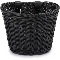 Ailovone Fahrradkorb für Kinder Fahrradkorb Geflochten Kinder Vorne Kinderfahrradkorb Vorne Geflochten aus Kunststoff mit Lederriemen Abnehmbar Korb Fahrrad Zubehör für Junge und Mädchen (Schwarz)